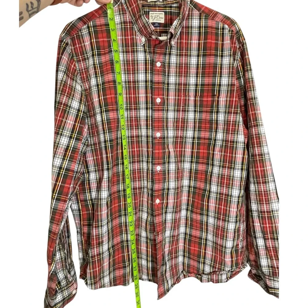 2pk J. Crew XL Red White Plaid Button Down Shirt Classic Fit Preppy Heritage
